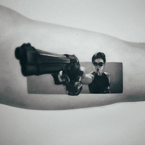 Stunning Gun Tattoo On Lady 3d