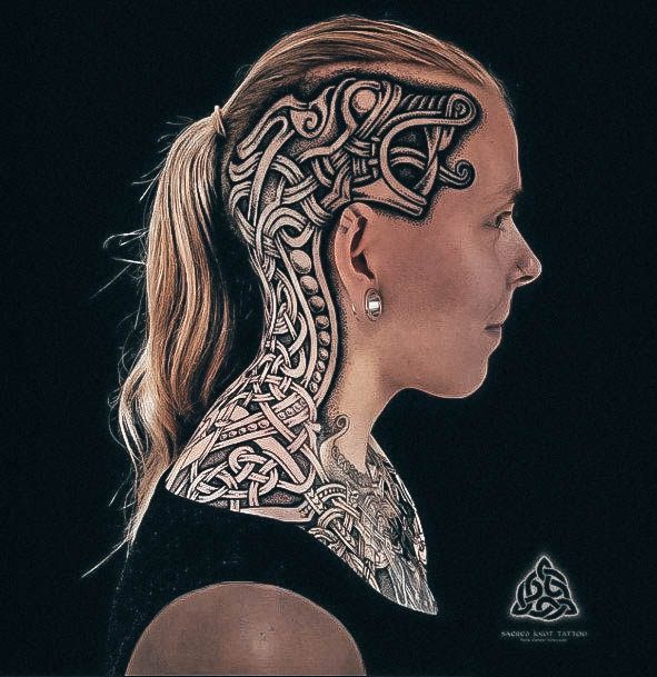 Stunning Head Tattoo On Lady