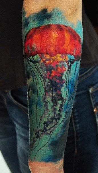 Stunning Jellyfish Tattoo On Lady