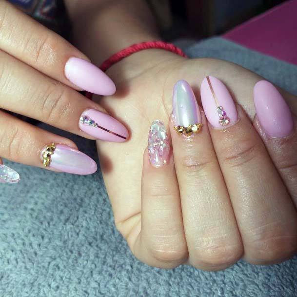 Stunning Light Pink And Crystal Design Nails