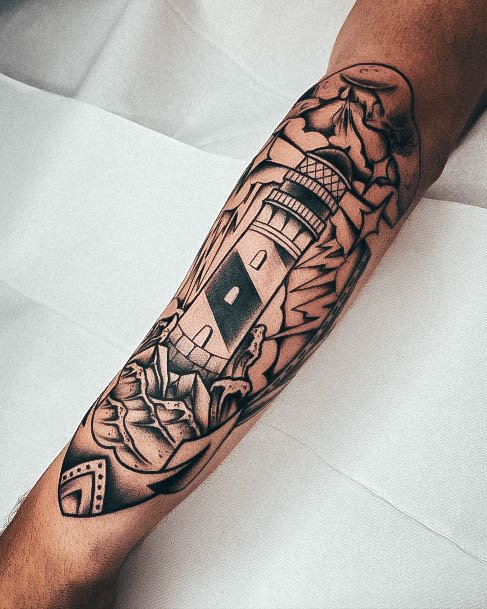 Stunning Lighthouse Tattoo On Lady