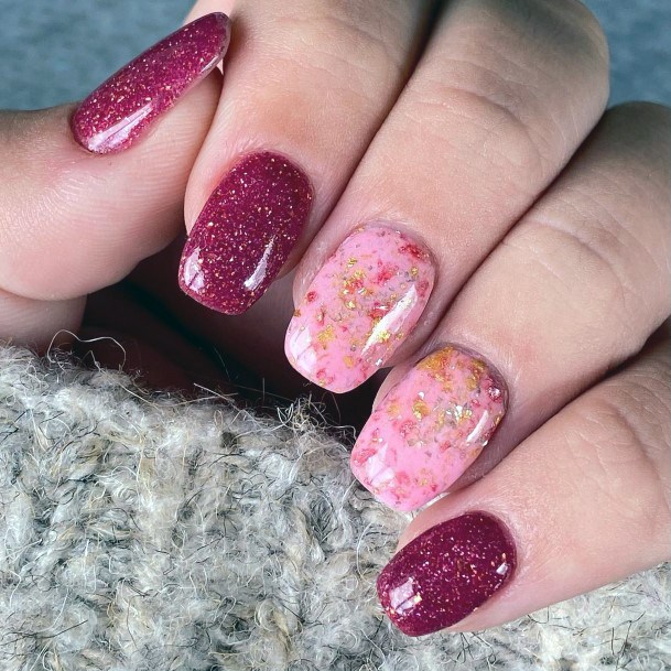 Stunning Maroon And Pink Nail On Lady