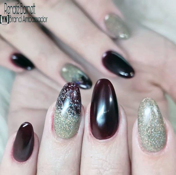 Stunning Maroon Glitter Nail On Lady