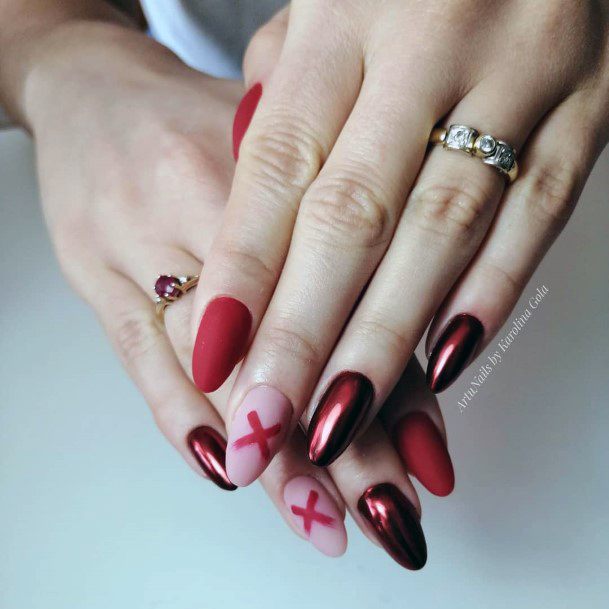 Stunning Matte And Chrome Red Mirror Nail Ideas For Ladies