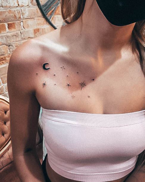 Stunning Moon And Stars Tattoo On Lady