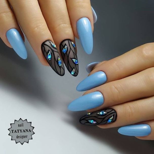 Stunning Nail Designs Blue And Black On Lady