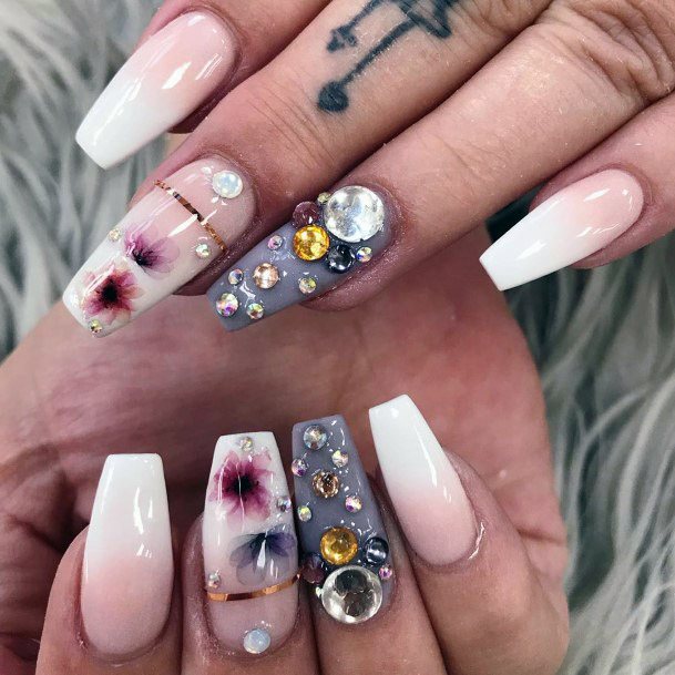 Stunning Nails With Florals And Diamonds Women