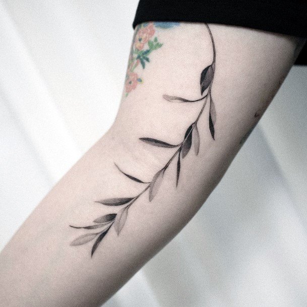 Stunning Olive Branch Tattoo On Lady