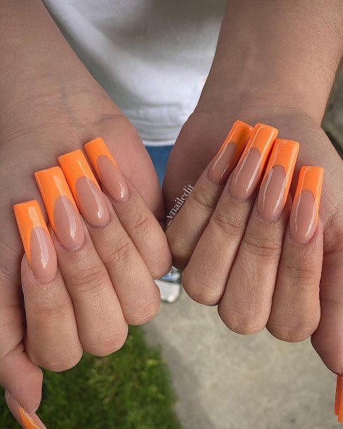 Stunning Orange French Tip Nail On Lady