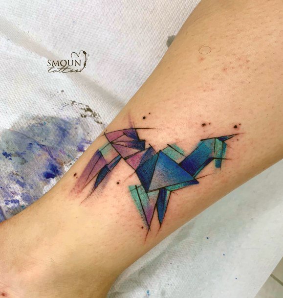 Stunning Origami Tattoo On Lady