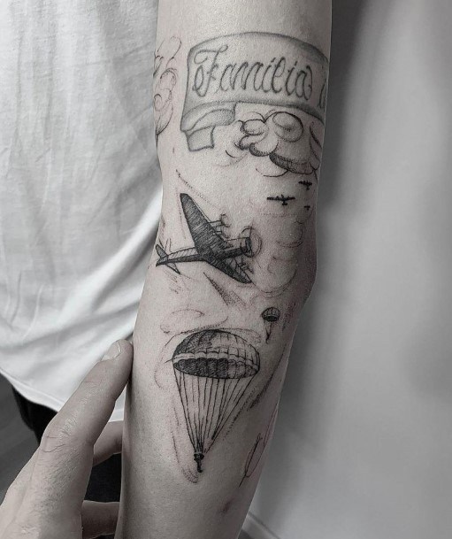 Stunning Parachute Skydiving Tattoo On Lady