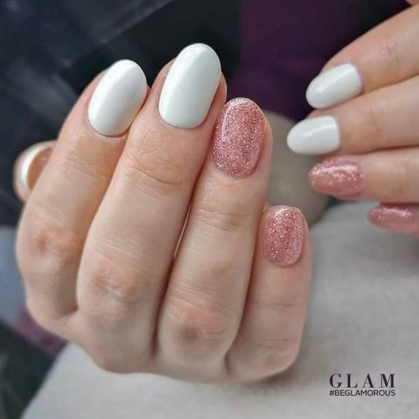 Stunning Peach With Glitter Nail On Lady