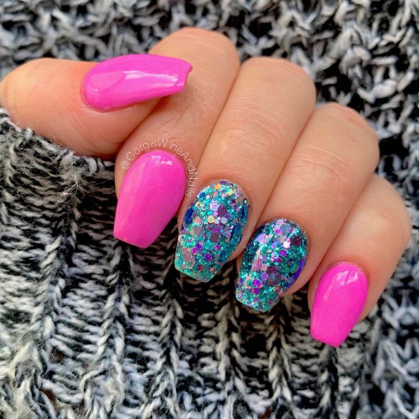 Stunning Pink And Blue Nail On Lady