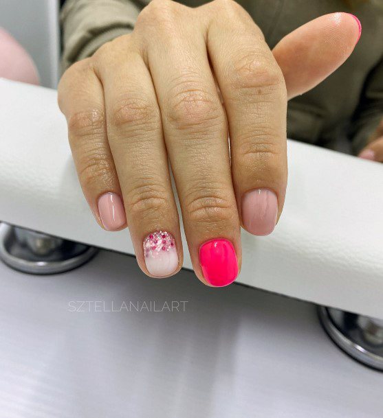 Stunning Pink Ombre With Glitter Nail On Lady