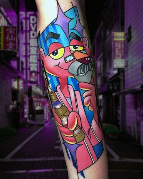 Stunning Pink Panther Tattoo On Lady