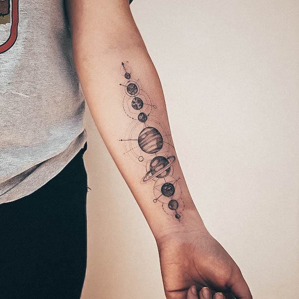 Stunning Planet Tattoo On Lady