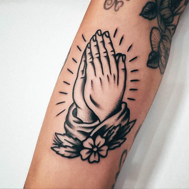 Stunning Praying Hands Tattoo On Lady