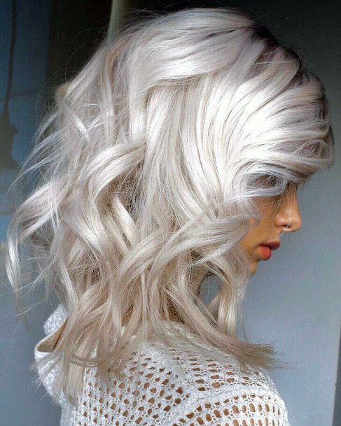 Stunning Princess Grey White Blonde Curly Shoulder Length Womens Hairstyle