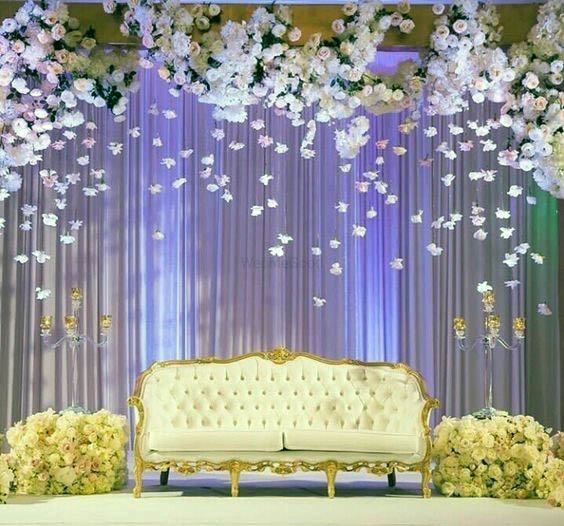 Stunning Purple Curtain White Hanging Floral Decor Inspiration Ideas For Wedding Backdrop