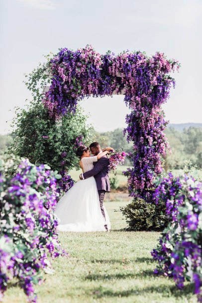 Stunning Purple Flower Arch Wedding Ceremony Decor Inspiration Ideas