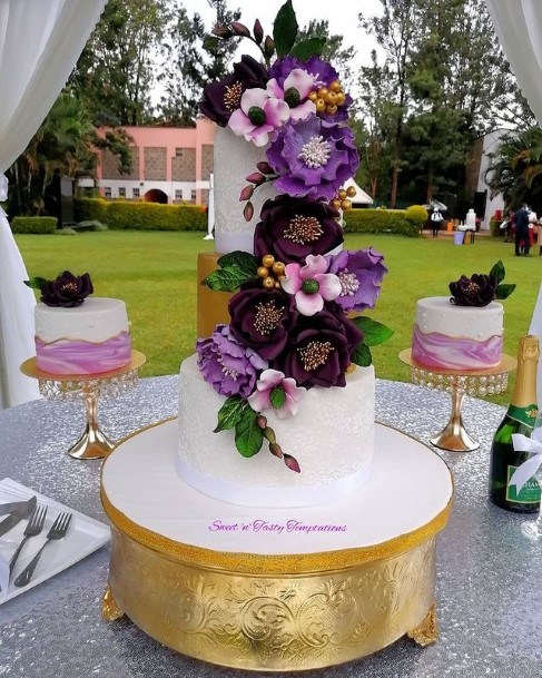 Stunning Purple Flowers Wedding Cake