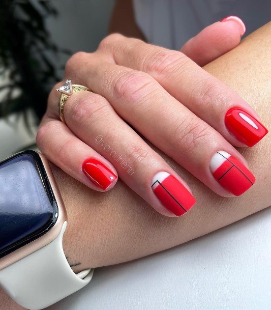 Stunning Red And Black Nail On Lady