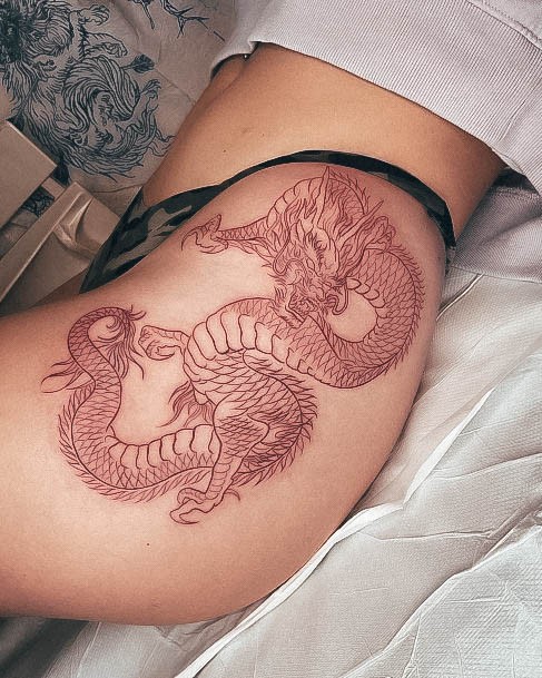 Stunning Red Dragon Tattoo On Lady