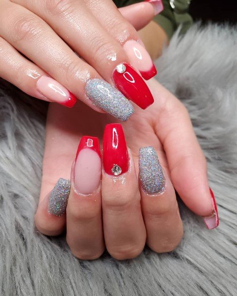 Stunning Red French Tip Nail On Lady