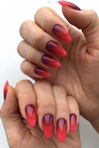 Stunning Red Ombre Nail On Lady