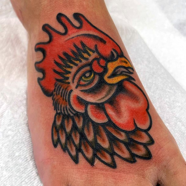 Stunning Rooster Tattoo On Lady