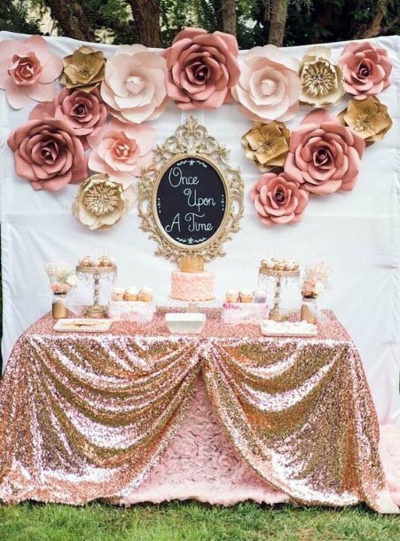 Stunning Rose Gold Gorgeous Floral Dazzling Table Cloth Wedding Backdrop Decor