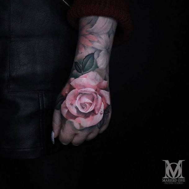 Stunning Rose Hand Tattoo On Lady