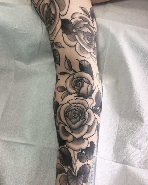 Stunning Rose Sleeve Tattoo On Lady