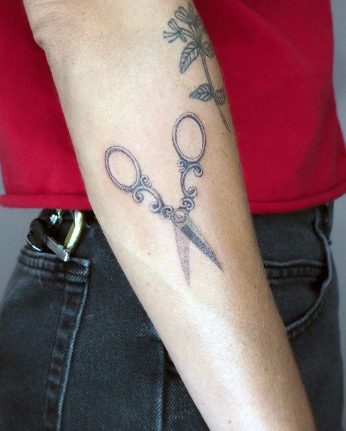 Stunning Scissors Tattoo On Lady