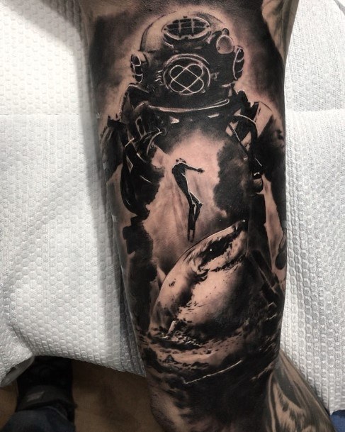 Stunning Scuba Diving Tattoo On Lady