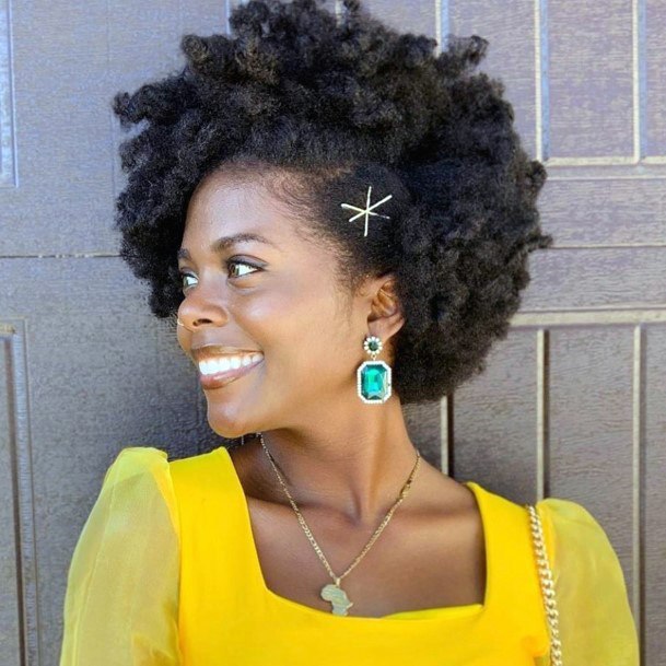 Stunning Side Pins Afro Curls Short Natural Hairstyles For Black Women