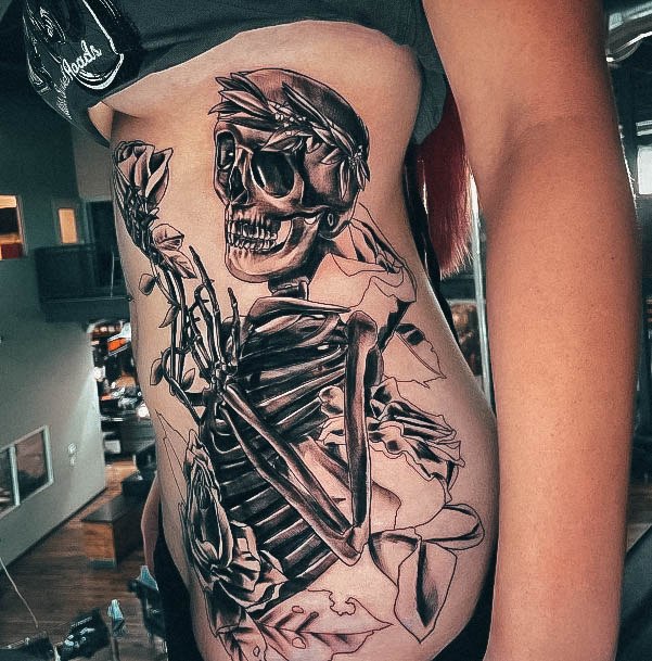 Stunning Skeleton Tattoo On Lady