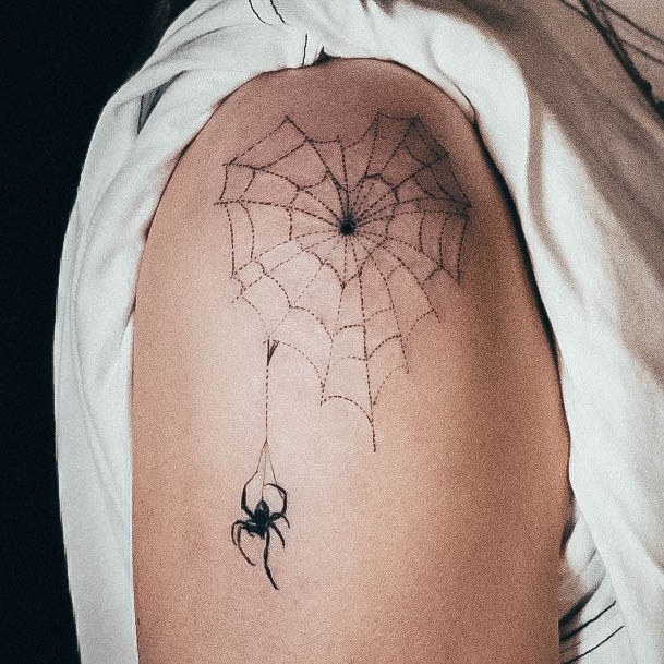 Stunning Small Spider Web Tattoo On Lady