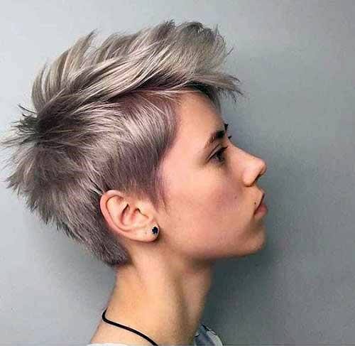 Stunning Spiky Ashy Grey Long Layered Pixie Womens Hairstyle