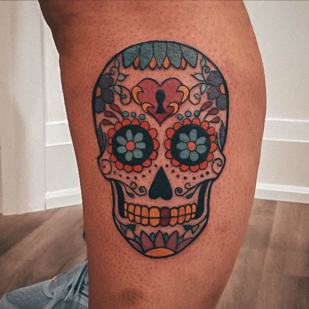 Stunning Sugar Skull Tattoo On Lady