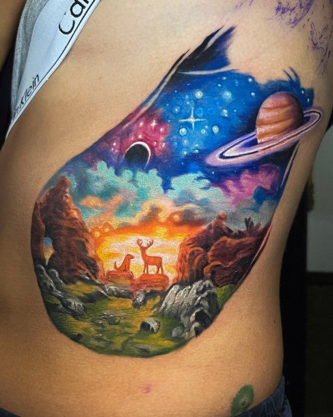 Stunning Sunset Sunrise Tattoo On Lady