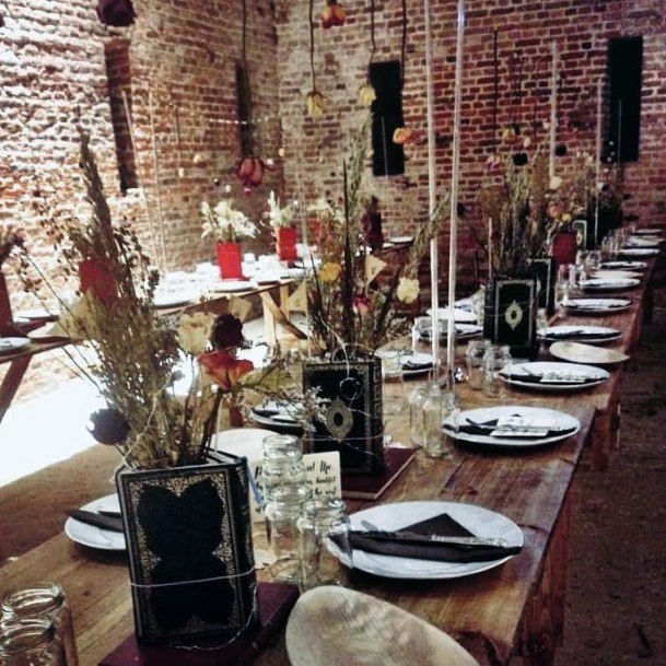 Stunning Table Centerpiece Wedding Reception Rustic Brick Wall Barn Ideas