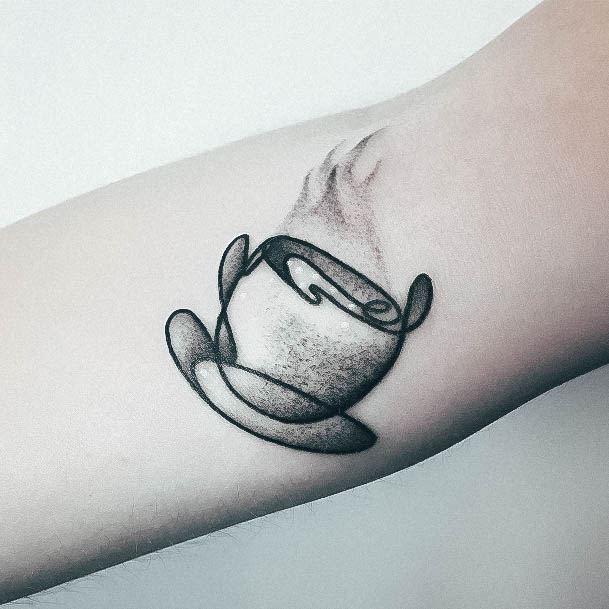 Stunning Tea Cup Tattoo On Lady