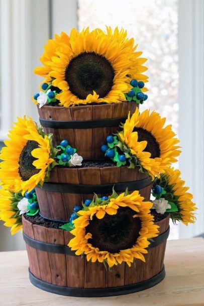 Stunning Three Layer Sunflower Pot Cake Inspiration For Wedding Ideas