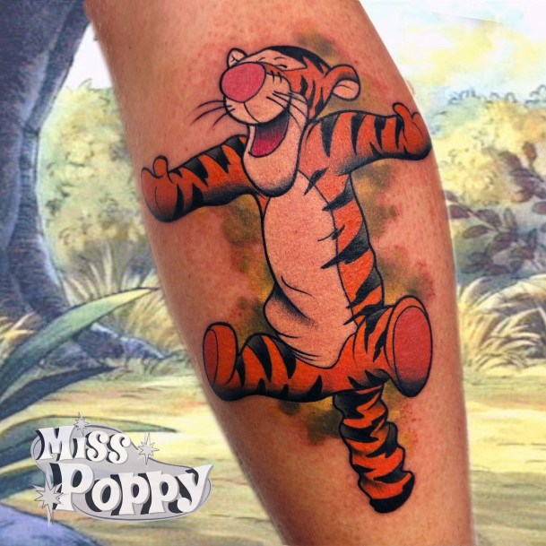 Stunning Tigger Tattoo On Lady