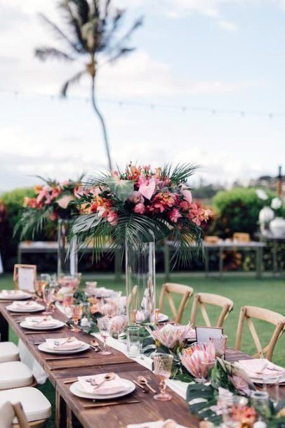 Stunning Tropical Floral Greenery Table Decoration Wedding Inspiration Ideas