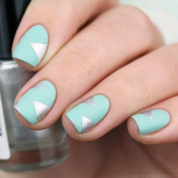 Stunning Turquoise Sliver Triangle Nail Art For Ladies