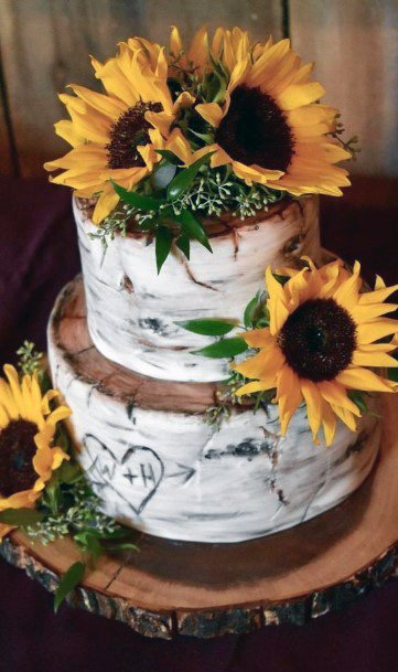 Stunning Two Layer Marble Cake Gorgeous Large Sunflower Design For Wedding Inspiration