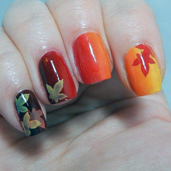 Stunning Vibrant Fall Leaves Ombre Nail Design For Ladies