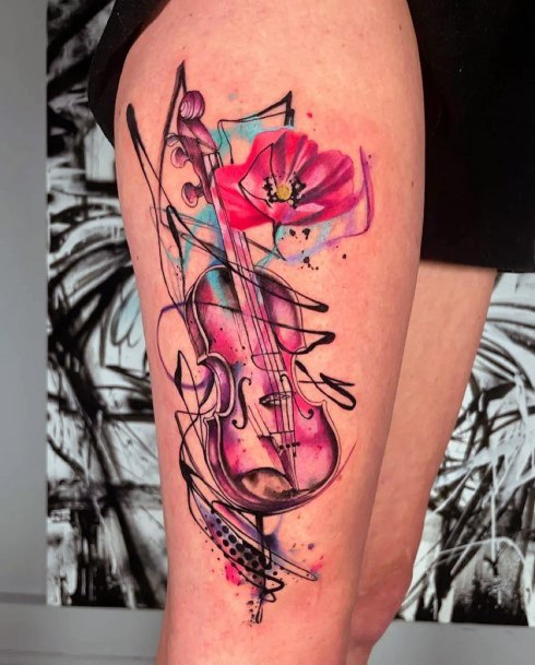 Stunning Violin Tattoo On Lady